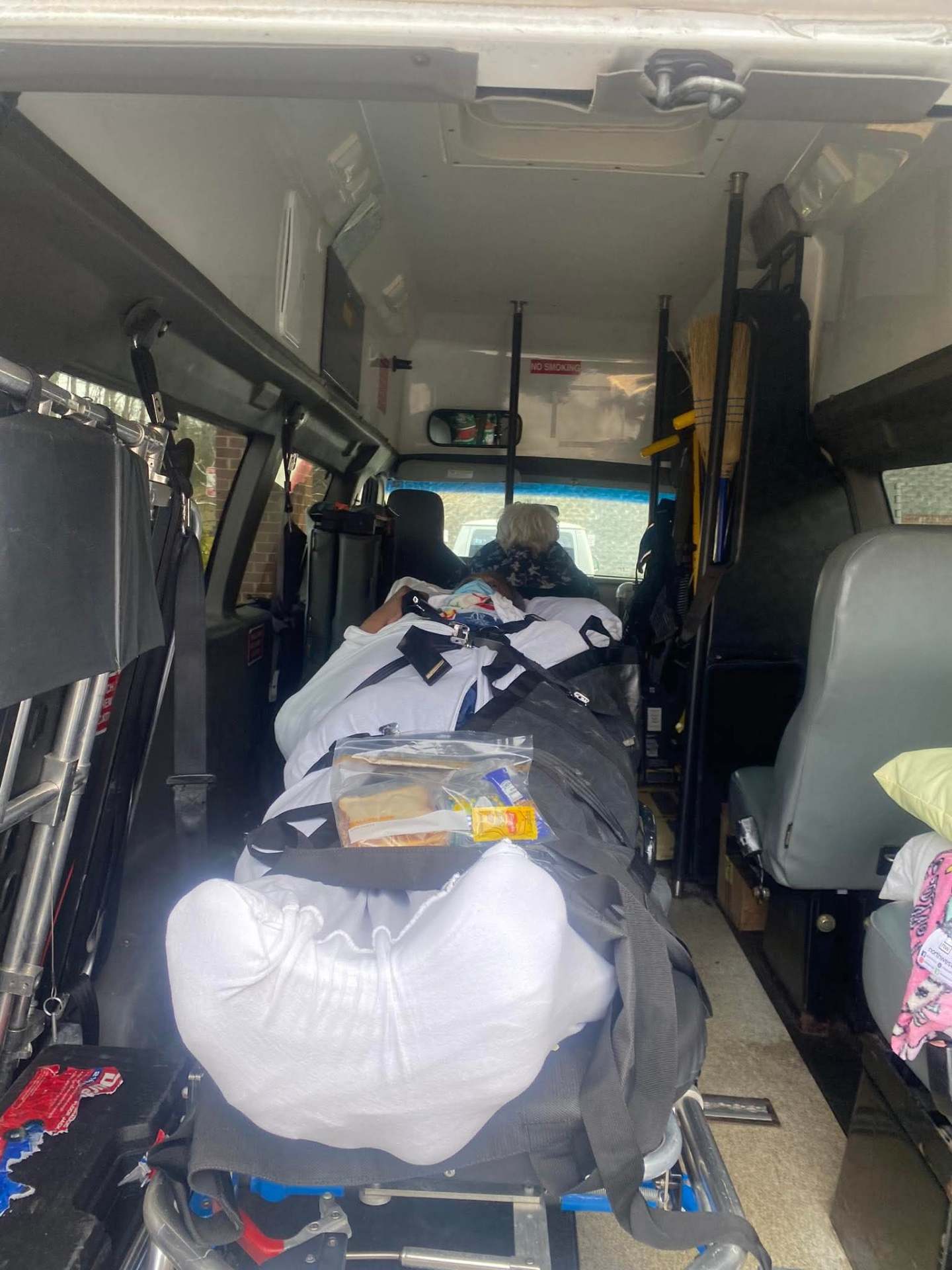 Interior of stretcher-equipped transport van